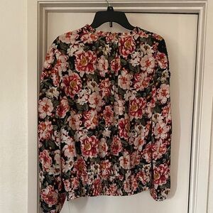 White House Black Market Floral Blouse - Black and Pink